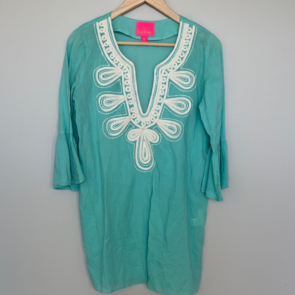 Lilly Pulitzer Aqua Tunic with White Embroidery